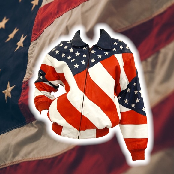 💎ViNTaGe 💎 1990S WHEREMI AMERICAN FLAG 🇺🇸 LEATHER BOMBER 🧥 - Picture 4 of 7